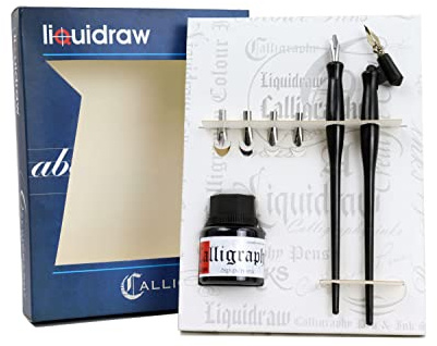Liquidraw Kalligrafi pennor set dipppenna spetshållare set med svart kalligrafi bläck för konstnärer, nybörjare, vuxna och barn