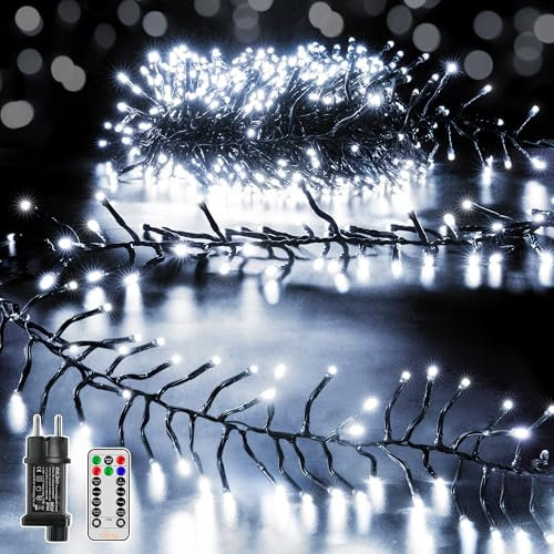 Ollny 6m Lichterkette außen 400 LEDs, Lichterketten mit 8 Modus und Timer, Cluster Lichterkette IP44 wasserdicht mit Stecker, für Weihnachtbaum Hochzeit Party (kaltweiß)