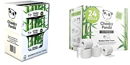 The Cheeky Panda - Bamboo Facial Tissues & Toilet Paper | Bulk Box of 12 Packs (80 Tissues per Pack, 960 Total) | 24 Rolls (3 Ply, 200 Sheets) | Flat Box Tissues
