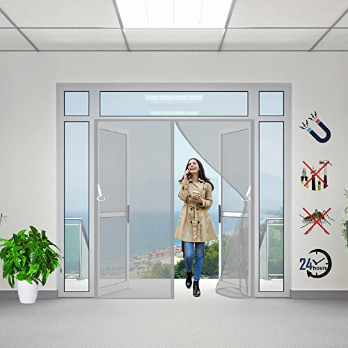 Magnetic Screen Door with Magnets, 205x240cm Insect Protection Door, No Gap, Easy to Install Without Drilling for Patio Balcony Living Room(Gray)