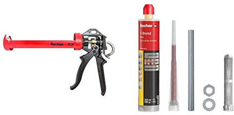 Fischer KPM 2 Plus Pistola per Tassello Chimico e Silicone con Anti-Gocciolamento & Kit di Fissaggio Carichi Pesanti con T-BOND Ancorante Chimico + 6 Barre Filettate + 6 Tasselli a Rete
