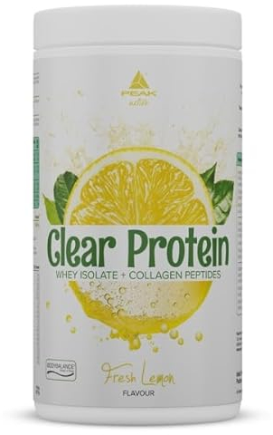 PEAK Clear Protein - 450g Geschmack Fresh Lemon I 15 Portionen I klares Whey Protein Isolat + bioaktive Kollagenpeptide I BODYBALANCE I fruchtiger, erfrischender Geschmack I zuckerfrei