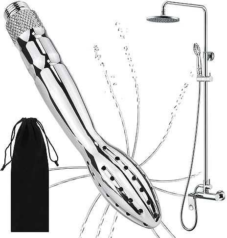 Shower Douche Shower Enema Shower Cleaner Enema Douche System, Handheld Water Shower Nozzle Anal Rinse Vaginal Cleaning Kit for Men Women, Silver (Aluminum)