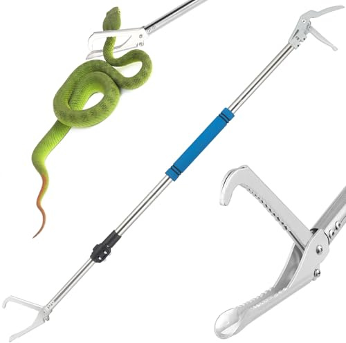 Greeily Snake Grabber Tool, 55 Snake Tongs Long Handle for Rattlesnake Reptile Tongs Heavy Duty Long Catcher Reach Grabber Stainless Steel Materials Sponge Handle Wide Jaw (55 inches)