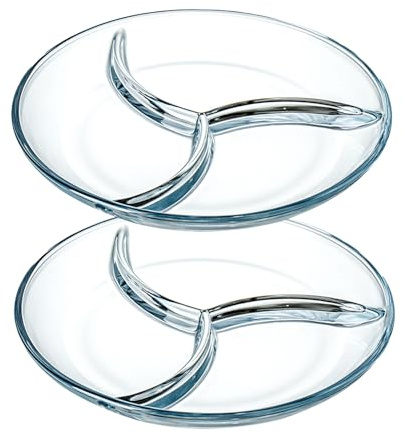 GBACHOOSE 2 platos de cristal de 25 cm con compartimentos, cuencos para aperitivos, platos para servir, platos con división, platos de postre, resistentes al calor y al frío, lavavajillas y microondas