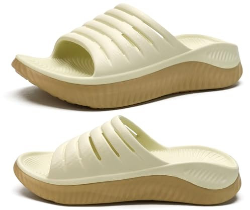 KuaiLu Recovery Sandalen Damen Bequeme Plantarfasziitis Schlappen Orthopädische Offene Zehen Frauen Sport Latschen Leicht Wasserfest Badelatschen Badeschlappen Sommer Strand BeigeKhaki 39