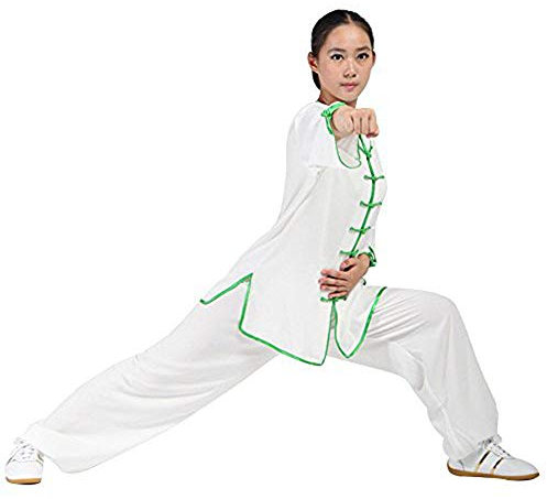 FGDIUCVN Kampfsportbekleidung Damen Kampfsport Tai Chi Uniform Kung Fu Kleidung Halbarm Wushu Anzug,Weiß,M