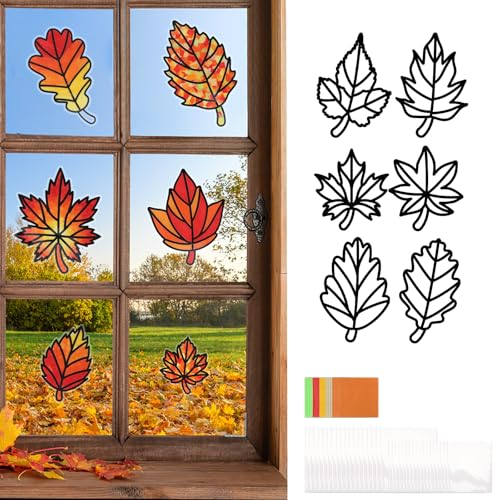 TGFIX 12Pcs Herbst Basteln Kinder Ahornblatt Bastelset Papier Herbstdeko Kreativsets Bastelhandwerk DIY Herbst Fensterbilder Kunsthandwerk Herbstblatt Handwerk für Jungen Mädchen Herbst Geschenk