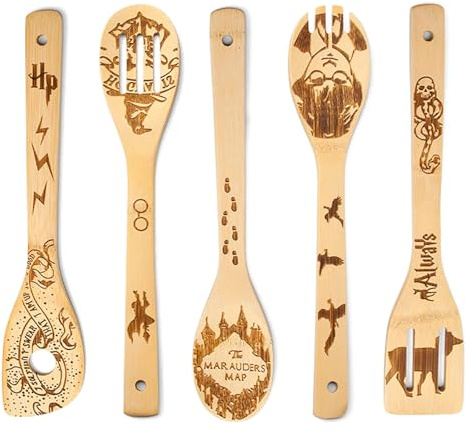 SoeUyd 5 Pezzi Divertente Harry Cucchiaio Legno Cucina, Mestoli Cucina Di Bambù,Accessori Per Cucina, Naturale Durevole, Di Qualità Ideale Come Regalo Di Natale Per La Famiglia E Gli Amici