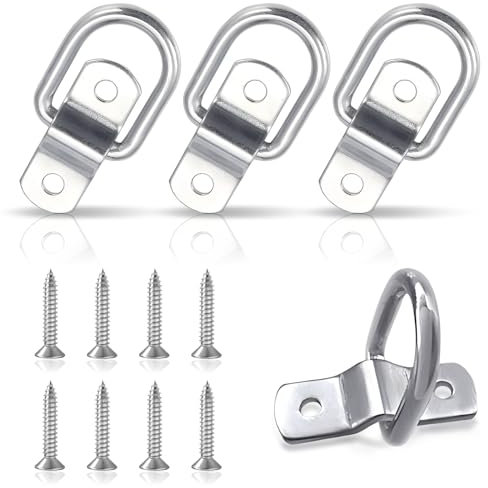 Peysaitr Lot de 4 anneaux d'arrimage en D pour remorque, anneau de construction en D, 47 x 37 mm, anneaux d'arrimage pour sécuriser le chargement dans les remorques, voitures, camions, kayak (argenté)