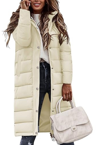 Tuopuda Larga Acolchado Abrigo para Mujer Chaqueta con Capucha Abrigo Largo Ligero y Resistente al Viento con Cremallera y Bolsillos