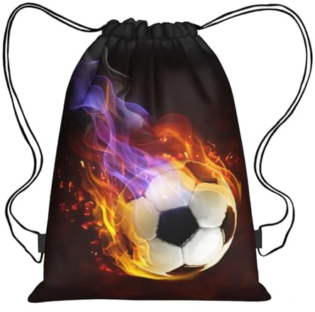 Black Football Gym Bag for Kids - Waterproof Sports Backpack with String Drawstring - PE & Swimming Beach Travel