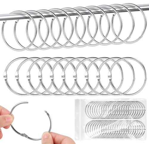 40 Stück Vorhangringe Metall, 50mm Gardinenringe zum Öffnen, Duschvorhang Ringe, Vorhang Hängend Ringe für Duschvorhänge und Gardinenstangen Buchringe, für Schlafzimmer, Badezimmer(Silber)