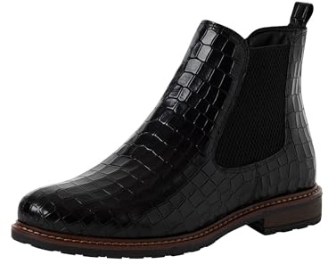 Tamaris Botas Chelsea para mujer 1-25056-41, piel de cocodrilo, talla 42 EU, Cuero negro cocodrilo, 42 EU