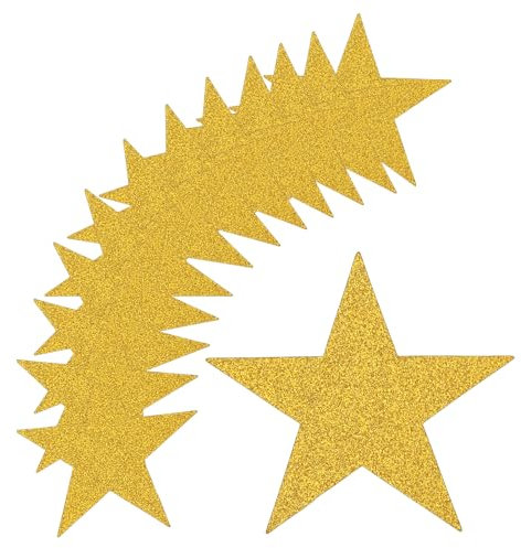 QUARKZMAN 36pz Stelle Glitter Oro Ritagli Stelle in Cartoncino Stampate Entrambi Lati per Decorazioni da Parete in Classe Forniture per Feste Notturne al Cinema, 6 Pollici