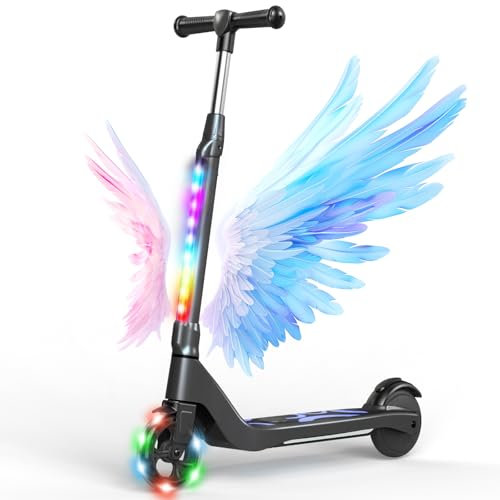 SISIGAD E Scooter Kinder für 6-10 Jahre, E Roller Kinder 5.3 Zoll Kinderroller mit Blinkende LED-Leuchten & 3 Einstellbare Höhe, Elektroroller Kinder 45W Motor Max 10km/h, Maximale Belastung 70kg