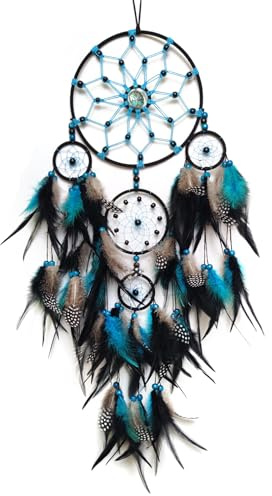 SOYUZU Large Dream Catcher Wall Decor Blue and Black Dream Catchers with Tree of Life Pendant Bead Handmade Feather Dreamcatcher Wall Hanging Ornament for Bedroom Living Room Home Decor