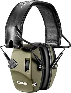 ZOHAN 054 Casque Anti Bruit de Tir Electronique avec 4 patch Protection auditive electronique Casque antibruit Reduction du bruit Amplification du son Casque antibruit pour la chasse Tir SNR 27dB Vert