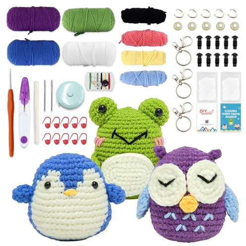 Vlecexs Kit de Ganchillo para Principiantes, Kit Crochet Principiantes, Juego de Animales de Ganchillo para Adultos y Niños con Instrucciones de Vídeo Paso a Paso, Regalos para DIY y Tejido a Mano