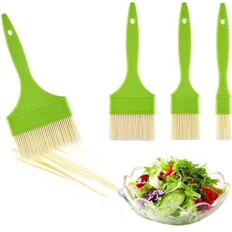 AMONENZ 4 Piezas Pincel Cocina, 4 Tamaños Juego de Pinceles de Repostería, Brochas Pasteleria Profesional con 4 Ganchos Autoadhesivos, Verde Pincel para Barbacoa, Para Huevos, Mantequilla, Salsas