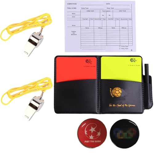 KSVFTB Football Referee Kit, Red And Yellow Referee Cards with 2 Referee Whistles, Coin Picking, Football Sports Dial Label, Referee Cards, Football Accessories for Football Basketball Soccer School