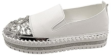 Generisk slip-on sneakers dam sportskor sneakers användning fast med strass dekoration, tjock sula, avslappnade enkla skor sneakers vita damer