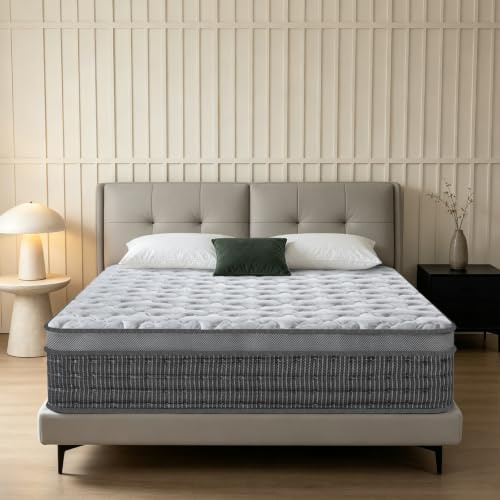 DANNASI King Size Mattress, 5FT 11 Inch Hybrid Mattress, Gel Memory Foam & 7-Zone Individually Pocket Springs, Medium Firm Mattress for Pressure Relief and Motion Isolation, 150x200x28 cm