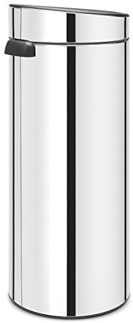 Brabantia 30L Kitchen Touch Bin New (Brilliant Steel) Removable Lid, Soft-Touch Open, Easy Clean Rubbish Waste Bin + Bin Bags