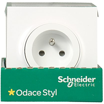 Lot de 5 Prises de courant 2 Pôles + Terre Schneider Electric Odace Styl Blanc