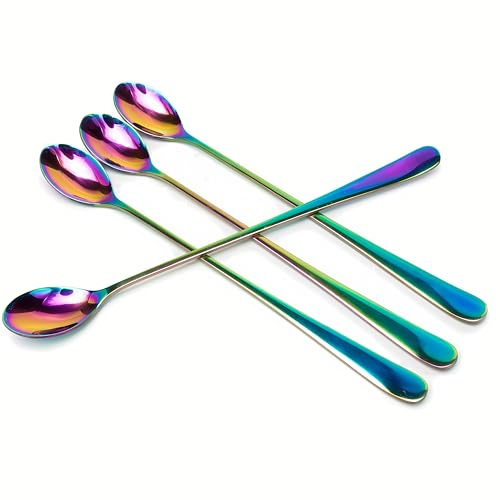 Long Handle Iced Tea Spoons, 9 18/10 Stainless Steel Cocktail Stirring Spoons with Thickened Ergonomic Handle, Tall Coffee & Latte Stirrers, Dessert Spoon Set, Dishwasher Safe (9 IN)