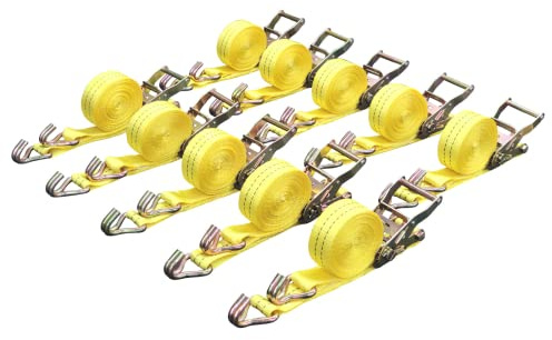 Ratchet Tie Down Straps, 1.5 in x 15 ft, 4,400 lb Breaking Strength, J-Hook, 10-Pack