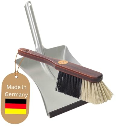 Novaliv Ensemble de pelles à poussière en mélange de poils de rouille - Bois marron laqué - Avec garniture en métal avec lèvre en caoutchouc - Balai à poils souples - Pelle et pelle à poussière