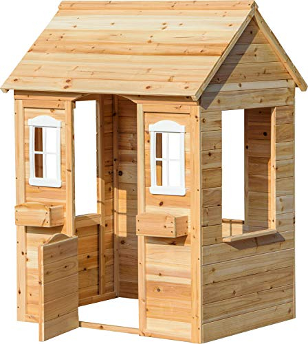 dobar-94810FSCe Juegos de jardín con jardineras, casa de Madera para niños, 107 x 94 x 114,5 cm, Color Naturaleza (94810FSCe)