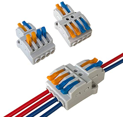 Aiqeer 15 Pezzi KV424 Leva-Dado Cavo Connettore, 2 in 4 out Bilaterale Conduttore Compatto Connettore, Morsettiera Connettore Molla, Morsettiera Cavo Connettore Rapido