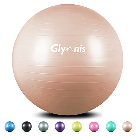 Glymnis Pelota de Pilates Pelota Anti-Burst para Pilates Gimnasia Fitness Embarazo Yoga Embarazo 55cm 65cm 75cm con Hinchador Rosa Oro (55cm)