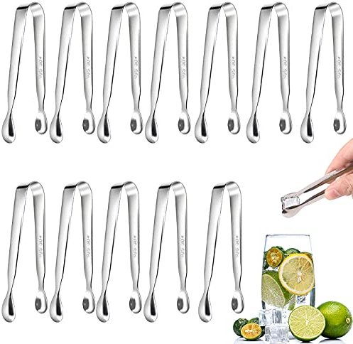 12 Pinze per Zucchero e Ghiaccio in Acciaio Inox - Piccole Pinze per Antipasti, Cubetti di Ghiaccio, Zollette di Zucchero - Ideali per Cucina, Bar e Feste (A)