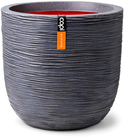 Capi Europe - Blumentopf Kugel Rib NL - 43x41 - Dunkelgrau - Öffnung Ø35 - Blumentopf für den Innen- und Außeneinsatz - Bruchsicher - 100% recycelbar - KDGR933