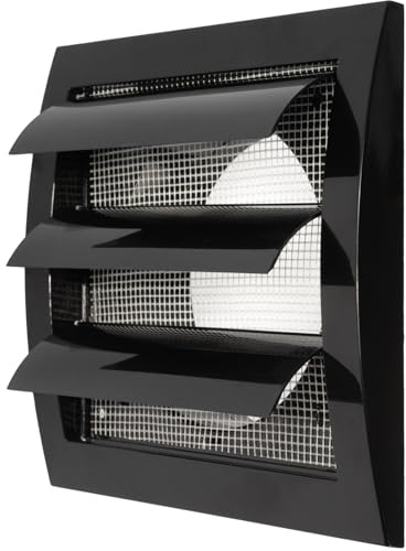 Ø 100 mm 150 x 150 mm köksfläkt med inbyggt skadedjursskydd, vit/grå/brun/svart, ventilationsslitsskydd, HVAC-ventilationskanalskydd, avgasrör (Ø 100, svart)