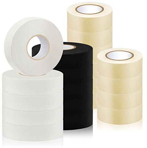 Meooeck 20 Roll Hockey Sock Tape Multipurpose Cloth Tape Roll Strong Adhesive Stick Shin Pad Sports Gifts for Gear Accessories Equipment, Easy to Apply Stretch(Clear, White, Black)