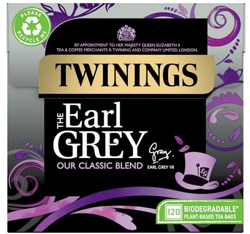 Twinings Earl Grey Full & Fragrant Earl Grey Tea Bags, Large Pack, 120 Biodegradable Tea Bags