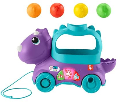 Fisher-Price HNR50 pedagogisk leksak för spädbarn och småbarn, dinosaurieboll, popper, dragleksak med intelligenta scener, brittisk engelsk version, Poppin' triceratops, dinosaurieboll