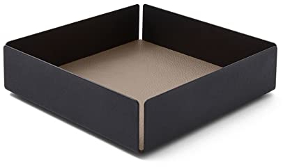 Eglooh - Dafne - Taschenleerer mit Struktur aus schwarzem Stahl - Innerer Boden aus echtem Leder Taupe Grau - Schreibtisch Organizer mit modernem Design - cm 14,5 x 14,5 x H.4 - Made in Italy
