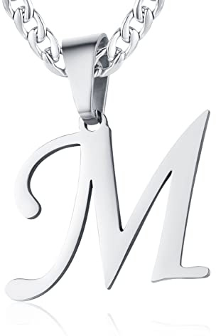 XIRUVE Homme Femme Collier Pendentif Initiale Lettre A-Z Chaîne Cubaine Largeur 6mm en Acier Inoxydable Longueur Réglable