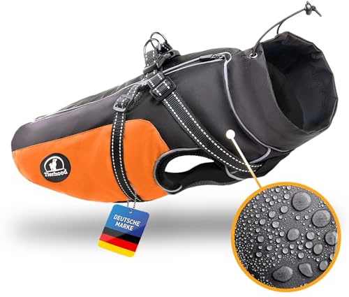 Tierhood Regenmantel Hund - Hunderegenmantel wasserdicht- Reflektierende Regenjacke Hund - Hundemantel inkl. Geschirr Wasserdicht