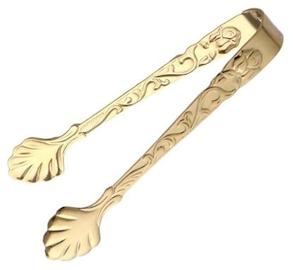 Gold Mini Serving Tongs, Vintage Rose Relief Handle Ice Cube Clips Sugar Tongs, Stainless Steel Sugar Cube,for Tea Coffee Appetizers Desserts