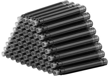 Zalantan Black Ink Cartridge for Fountain Pen Ink Cartridge Refillable Business Writing Pens Disposable Ink Pen Refills 3.4 mm Bore Diamete Set of 60 Refill