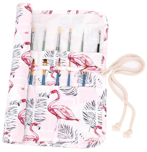 Amoyie abaría Estuche Plegable para Pinceles Óleo/Acrílica/Acuarela, Gran Capacidad Organizadores de brochas y pinceles, flamencos