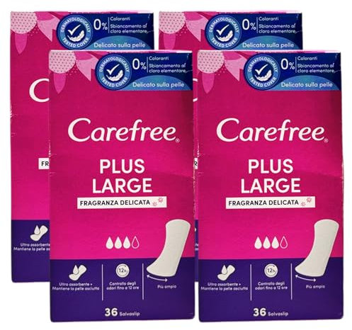 Salvaslip PLUS LARGE Fragranza Delicata, Ultra Assorbente, Mantiene La Pelle Asciutta. Controlla Gli odori Fino a 12 Ore. Più Ampio (Confezione Da 36 Salvaslip) (4 Confezioni)