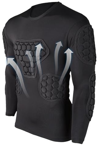 Maglia imbottita da calcio, a maniche lunghe, da portiere, nera, con imbottitura, per adulti e ragazzi, maglietta protettiva per paintball, calcio, basket, paintball, sport all'aria aperta