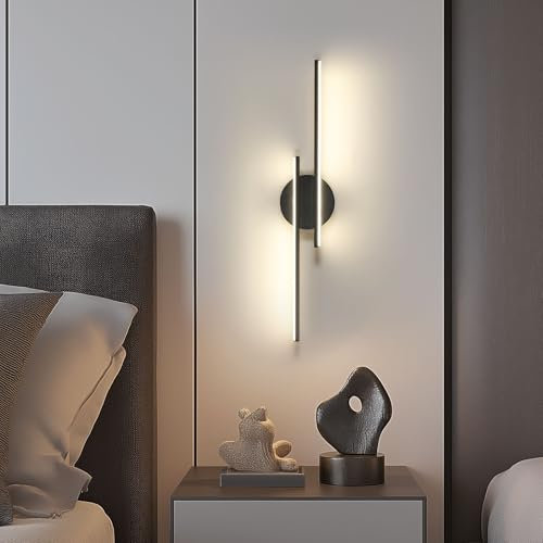Riserva Lampada da Parete Interno LED, Lineare Applique da Parete Interno Nero, Lampada da Muro Moderna in Acrilico Camera da Letto, Scale, Corridoio, Soggiorno, 4500K Bianco Neutro